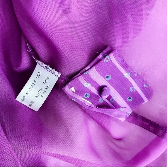 Vintage Hanae Mori New York VTG Chiffon Paisley Stripe Dress Purple - Picture 12 of 16